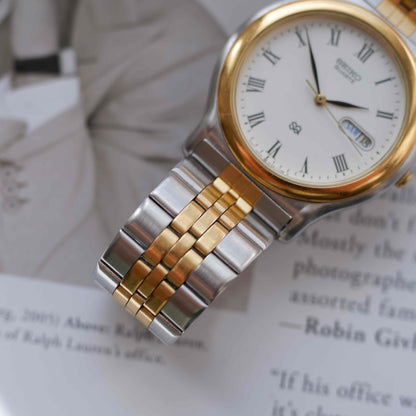Vintage Seiko SQ Day and Date Quartz Two Tone Gold 80s MINT