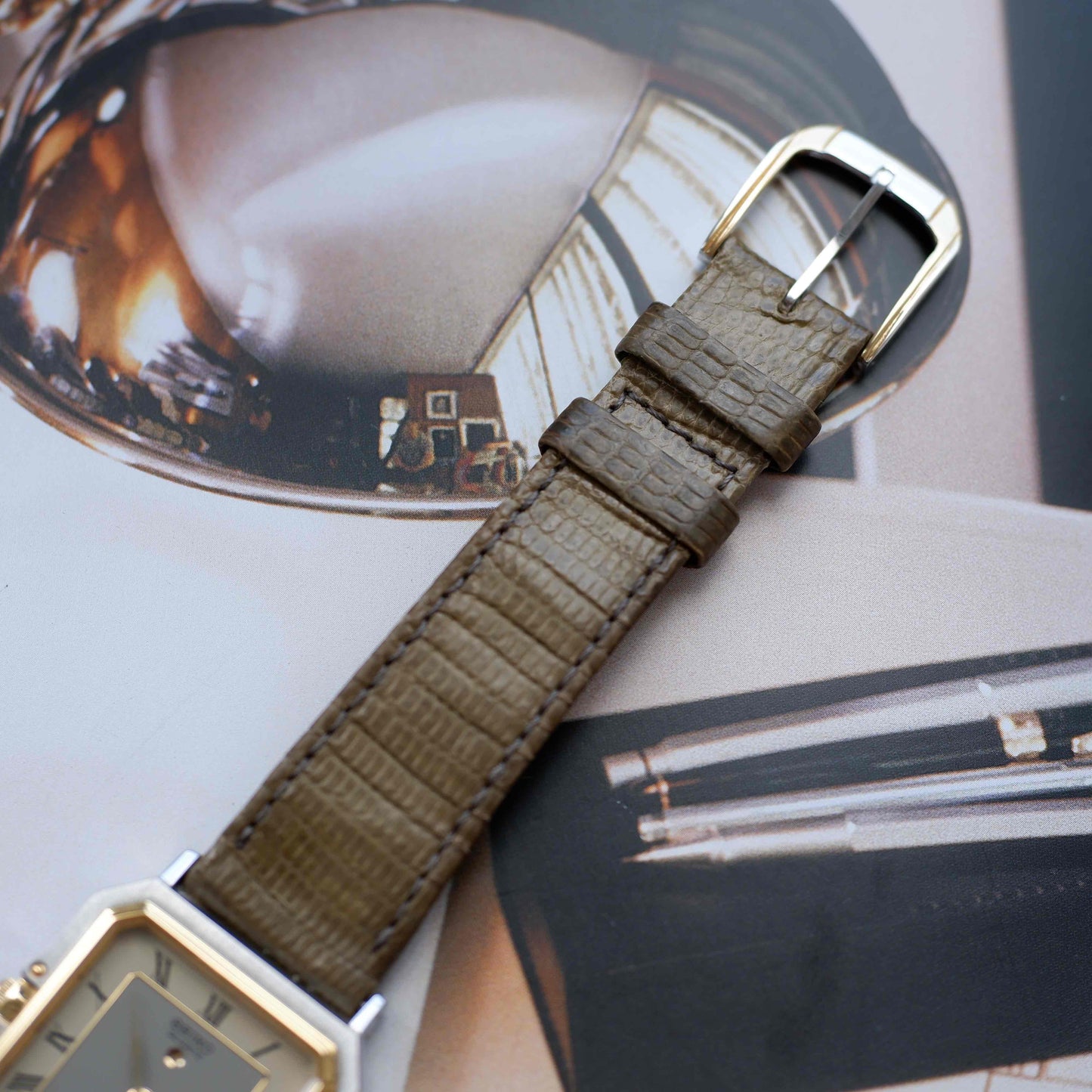 Vintage Seiko Tank Style Alarm Dress Watch 80s Two Tone Quartz MINT