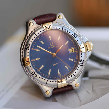 Vintage Zenith Defy Golden Blue Sunnburst Dial Two-Tone Quartz from the 90s - NOS