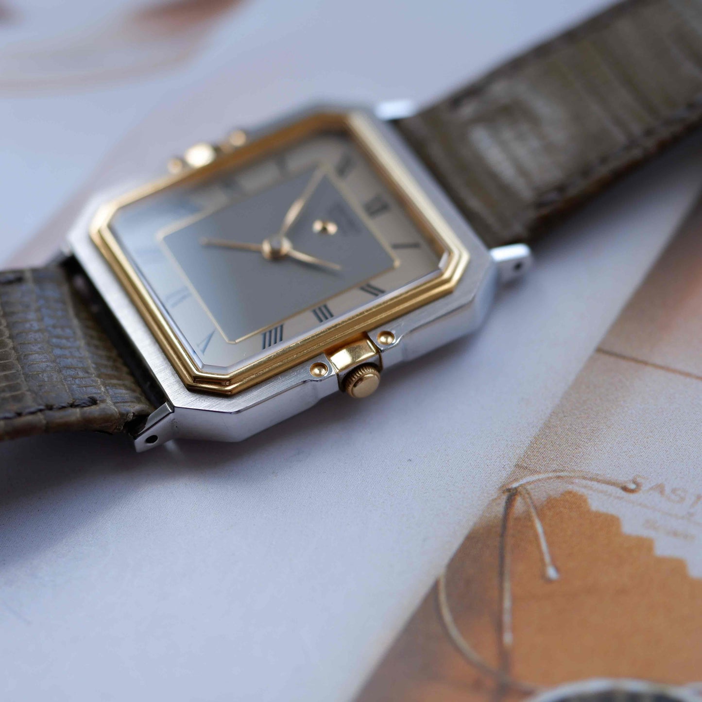 Vintage Seiko Tank Style Alarm Dress Watch 80s Two Tone Quartz MINT