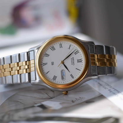 Vintage Seiko SQ Day and Date Quartz Two Tone Gold 80s MINT