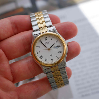 Vintage Seiko SQ Day and Date Quartz Two Tone Gold 80s MINT