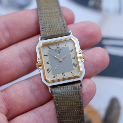 Vintage Seiko Tank Style Alarm Dress Watch 80s Two Tone Quartz MINT