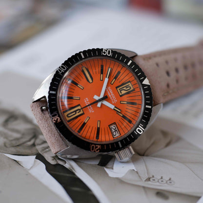 Vintage Sandoz 70s Skin Diver Automatic Orange Dial Date MINT
