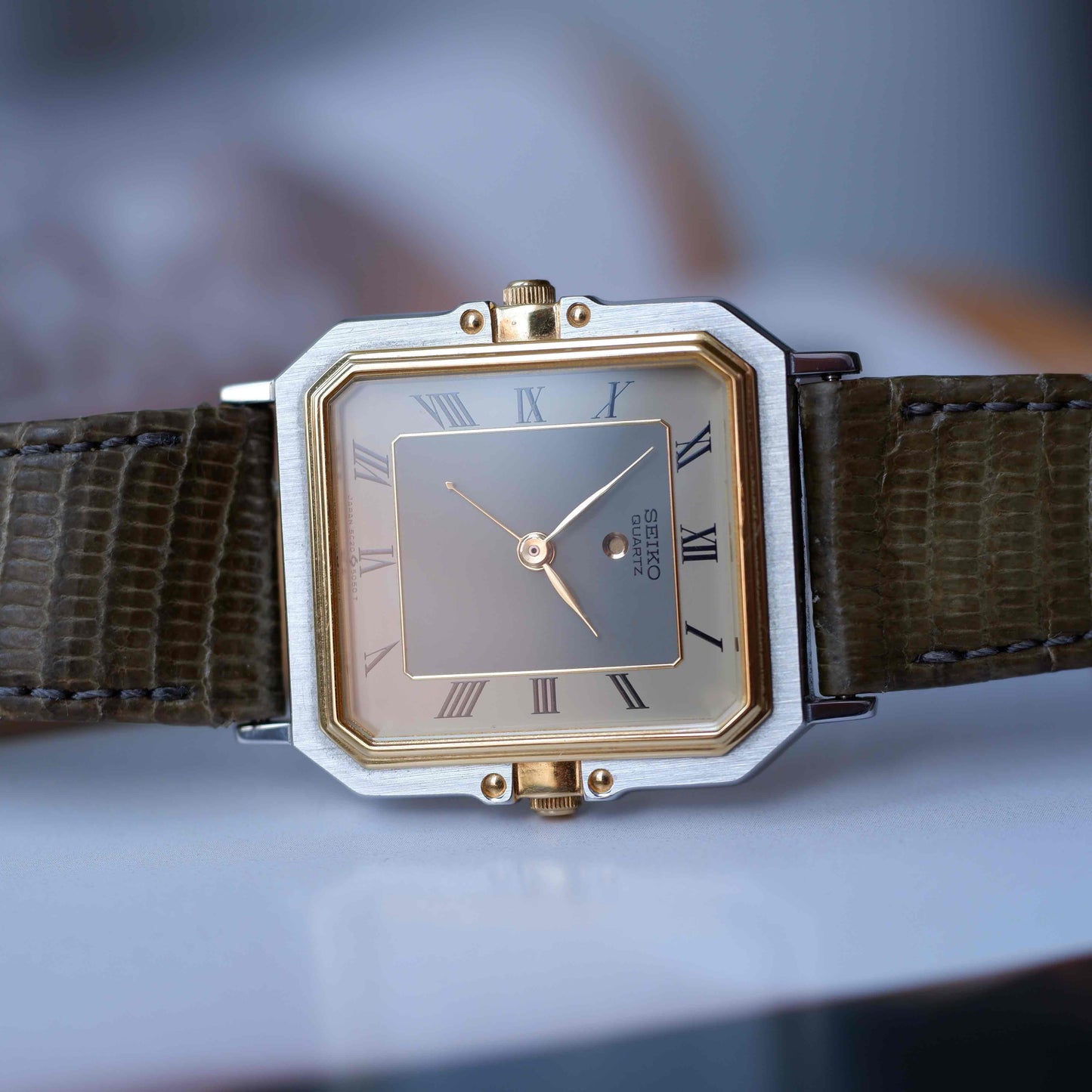 Vintage Seiko Tank Style Alarm Dress Watch 80s Two Tone Quartz MINT