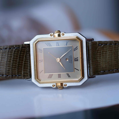 Vintage Seiko Tank Style Alarm Dress Watch 80s Two Tone Quartz MINT