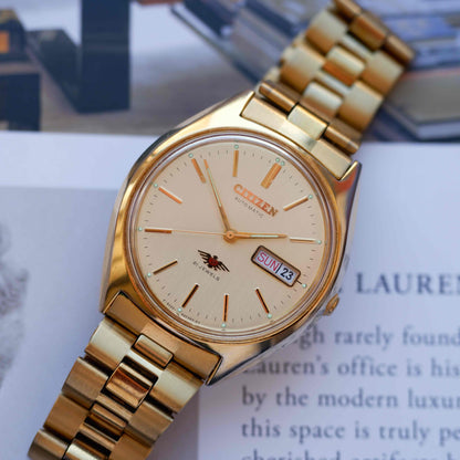 Vintage Citizen Automatic Watch 70s Golden Champagne Dial 21 Jewels Day-Date