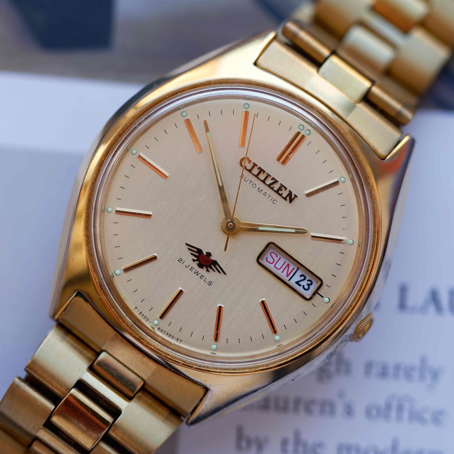 Vintage Citizen Automatic Watch 70s Golden Champagne Dial 21 Jewels Day-Date