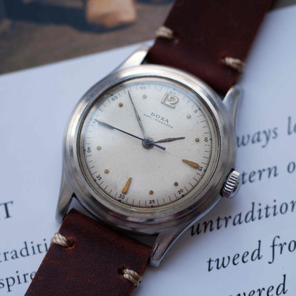 Vintage Doxa Bubble Back Automatic Bidynator 40s White Factory Dial