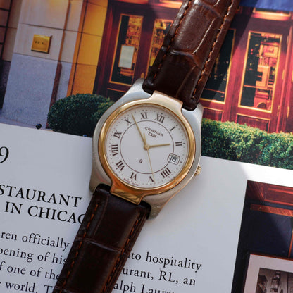 Vintage Certina DS Two Tone Watch 90s Gold Quartz Roman Dial