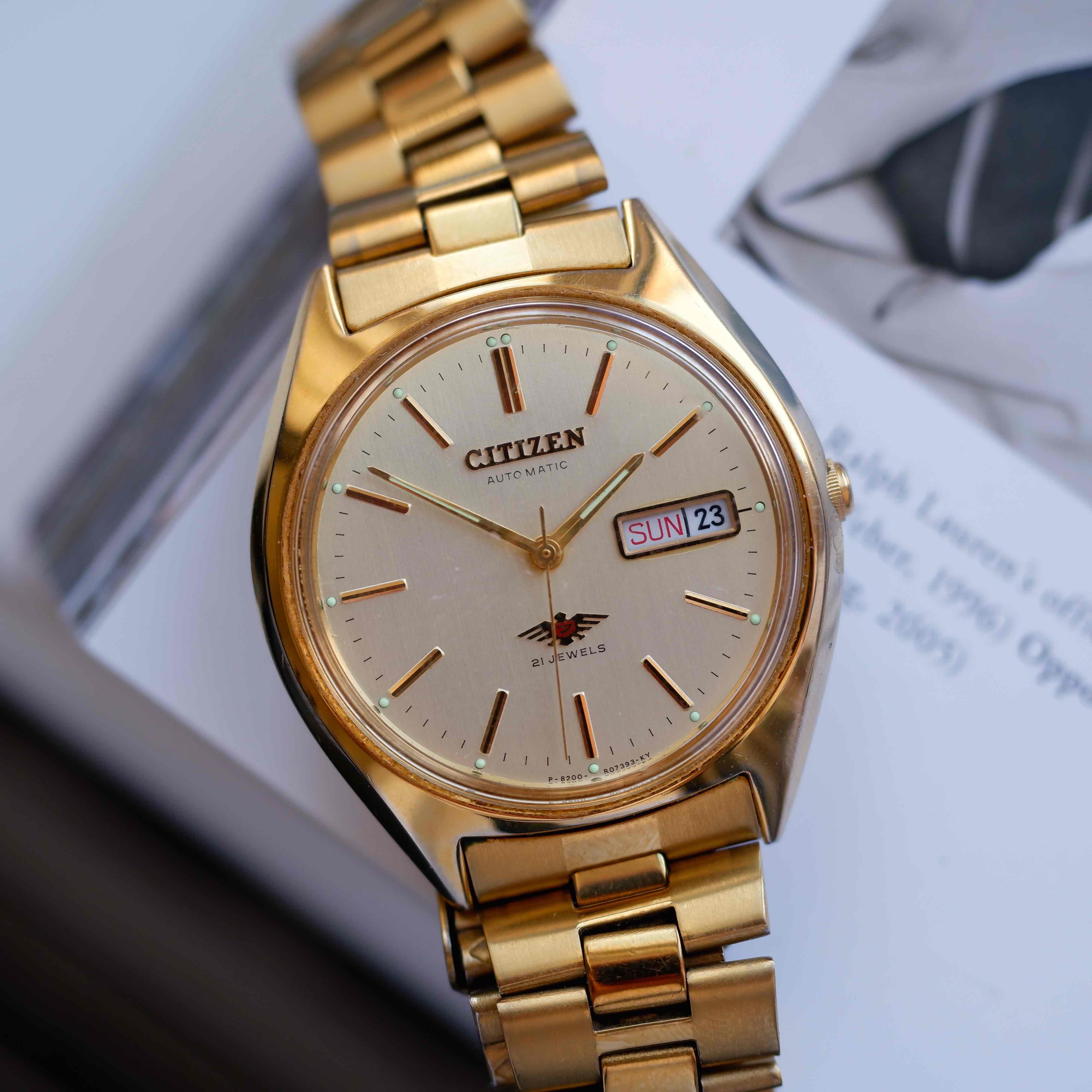 Vintage Citizen Automatic Watch 70s Golden Champagne Dial 21