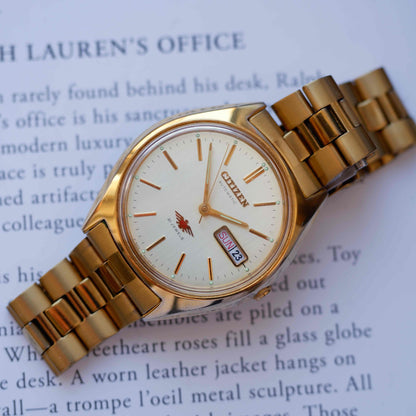 Vintage Citizen Automatic Watch 70s Golden Champagne Dial 21 Jewels Day-Date