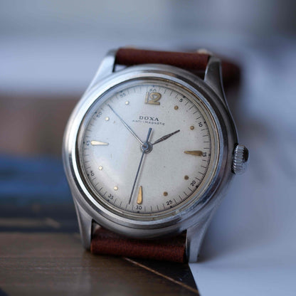 Vintage Doxa Bubble Back Automatic Bidynator 40s White Factory Dial
