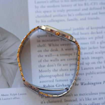 Vintage Orient Tank Style Gray Dial Two-Tone Quartz 80s