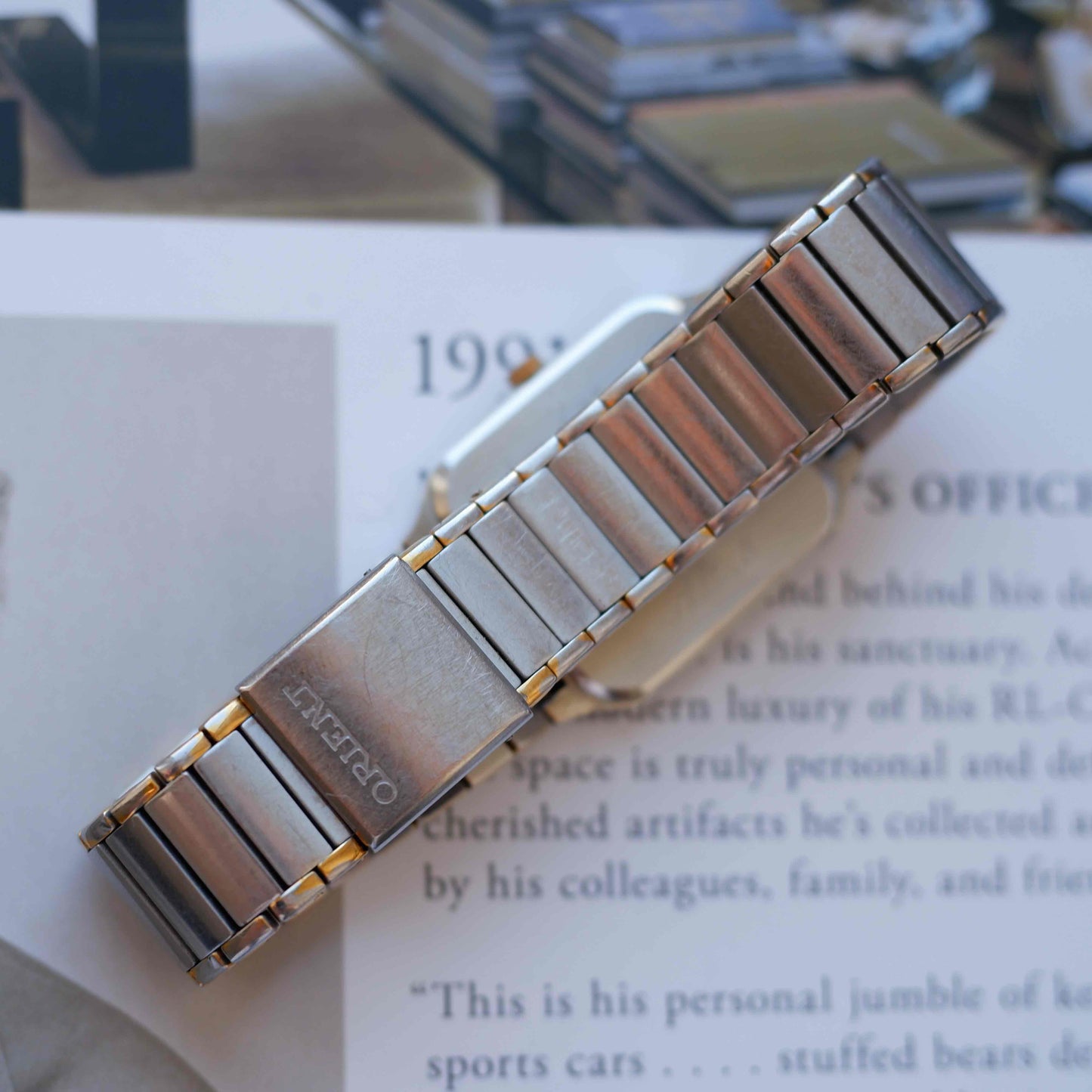 Vintage Orient Tank Style Gray Dial Two-Tone Quartz 80s