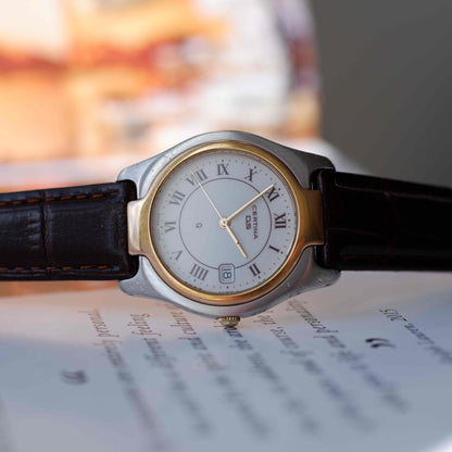 Vintage Certina DS Two Tone Watch 90s Gold Quartz Roman Dial