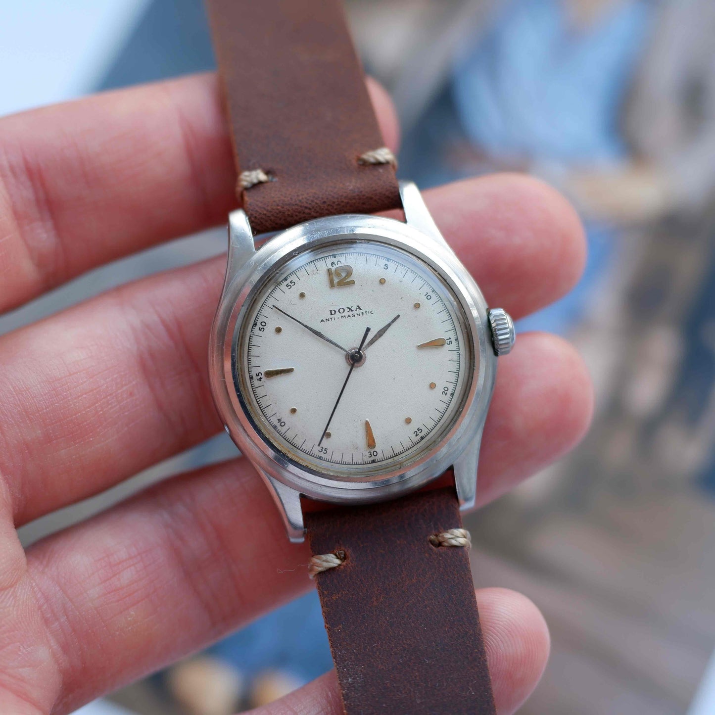 Vintage Doxa Bubble Back Automatic Bidynator 40s White Factory Dial