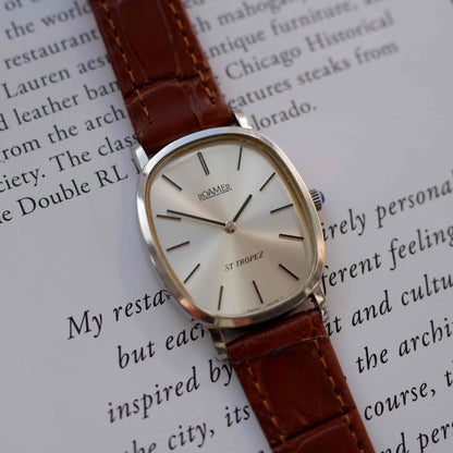 Vintage Roamer St Tropez Mechanical 70s Tank Silver Sunburst Dial Swiss