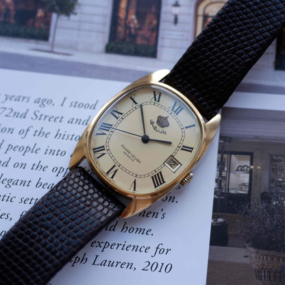Vintage Favre Leuba King Hussein of Jordan 70s Gold Roman Dial Automatic
