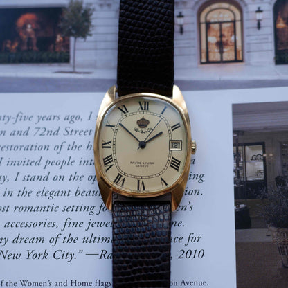 Vintage Favre Leuba King Hussein of Jordan 70s Gold Roman Dial Automatic