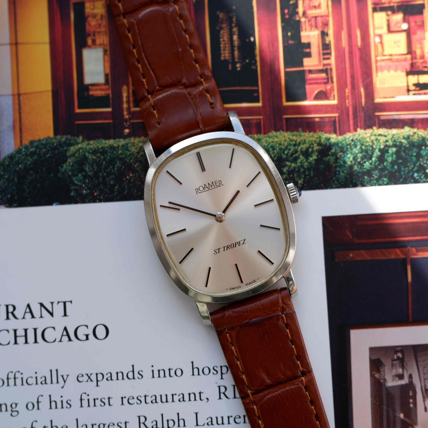 Vintage Roamer St Tropez Mechanical 70s Tank Silver Sunburst Dial Swiss