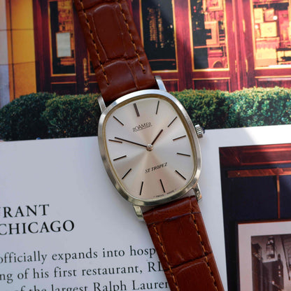 Vintage Roamer St Tropez Mechanical 70s Tank Silver Sunburst Dial Swiss
