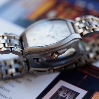 Vintage Seiko Tank Titanium SQ50 Date 90s Two-Tone White Roman Dial