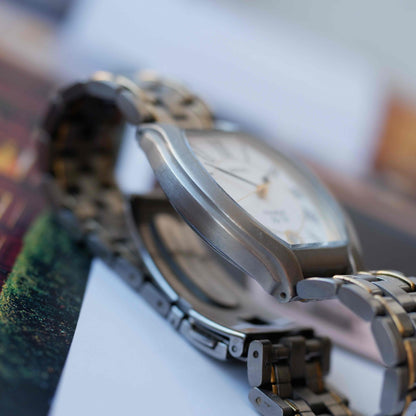 Vintage Seiko Tank Titanium SQ50 Date 90s Two-Tone White Roman Dial