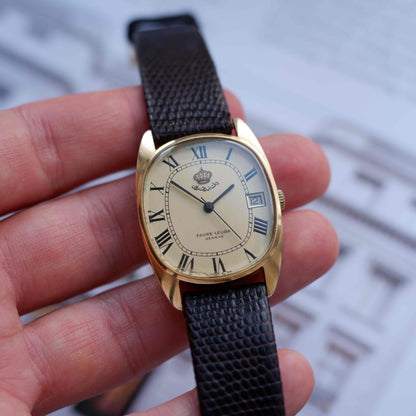 Vintage Favre Leuba King Hussein of Jordan 70s Gold Roman Dial Automatic