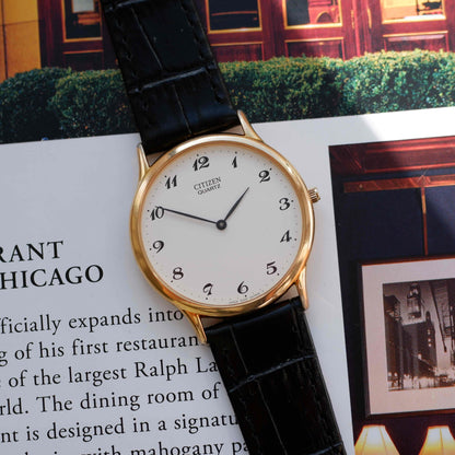 Vintage Citizen Dress Watch 90s Gold Classic Arabic Dial Quartz