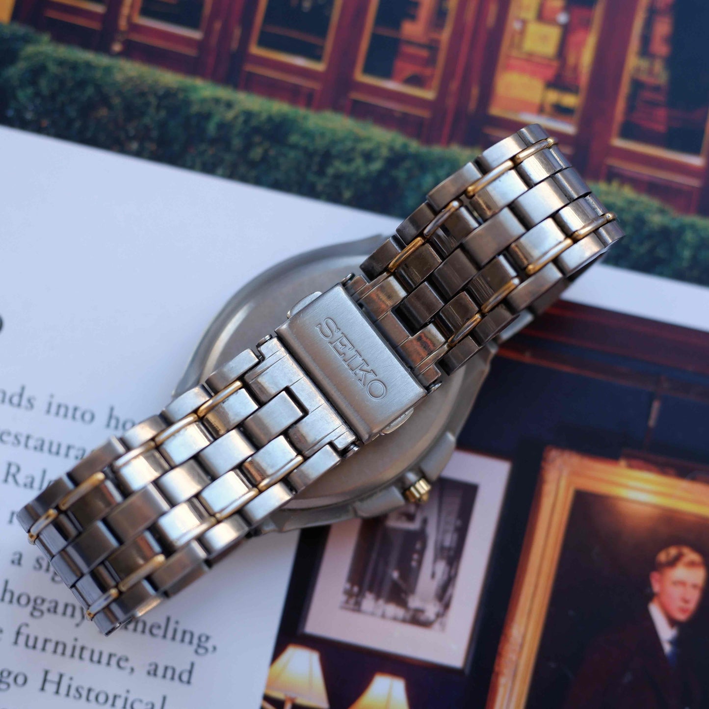 Vintage Seiko Tank Titanium SQ50 Date 90s Two-Tone White Roman Dial