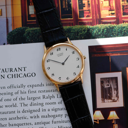 Vintage Citizen Dress Watch 90s Gold Classic Arabic Dial Quartz