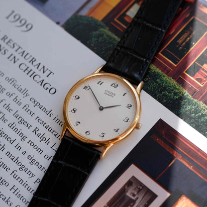 Vintage Citizen Dress Watch 90s Gold Classic Arabic Dial Quartz