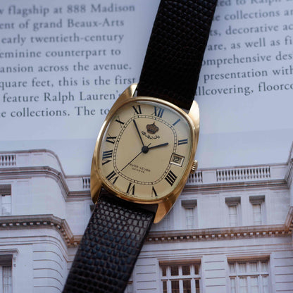 Vintage Favre Leuba King Hussein of Jordan 70s Gold Roman Dial Automatic