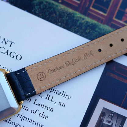 Vintage Bucherer Tank Style Watch 80s Gold Black Roman Dial Swiss Quartz