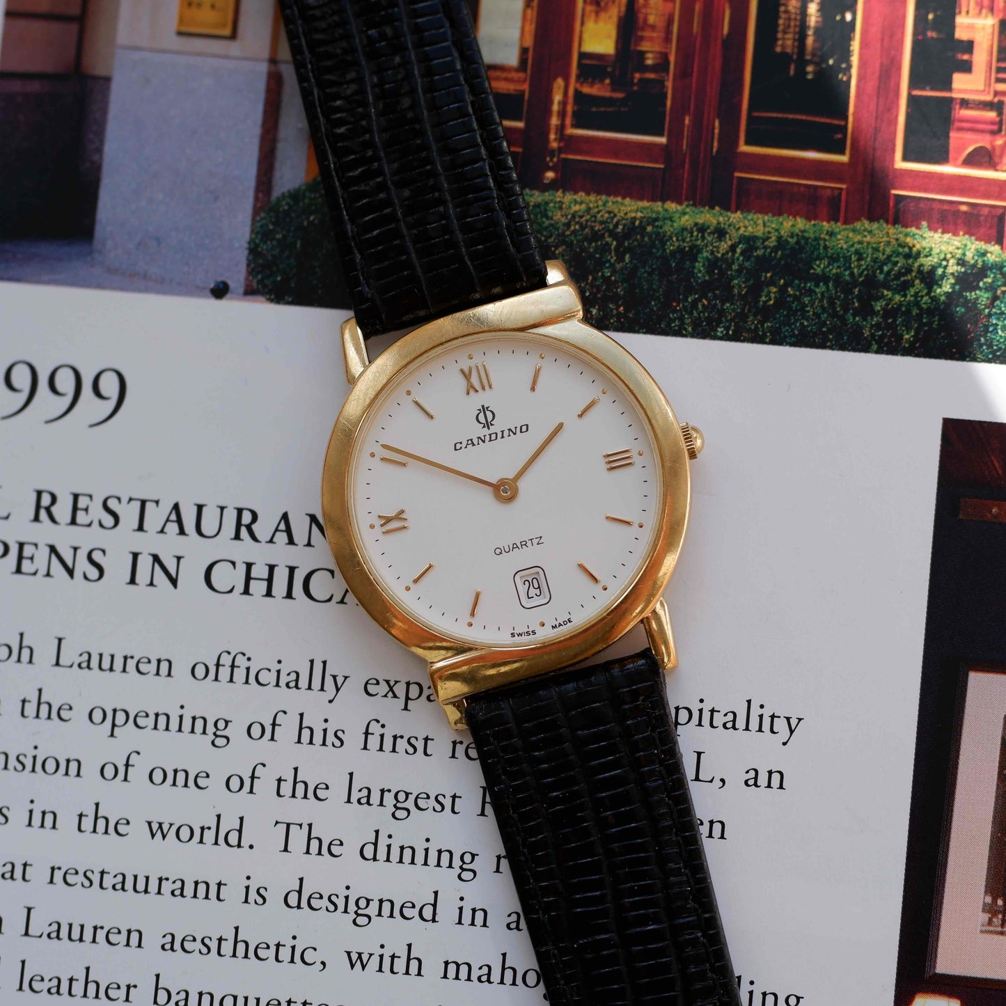 Vintage Candino Dress Watch 90s Gold Hooded Lugs Swiss Quartz
