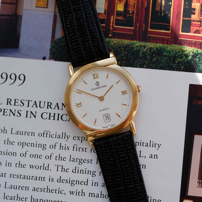 Vintage Candino Dress Watch 90s Gold Hooded Lugs Swiss Quartz