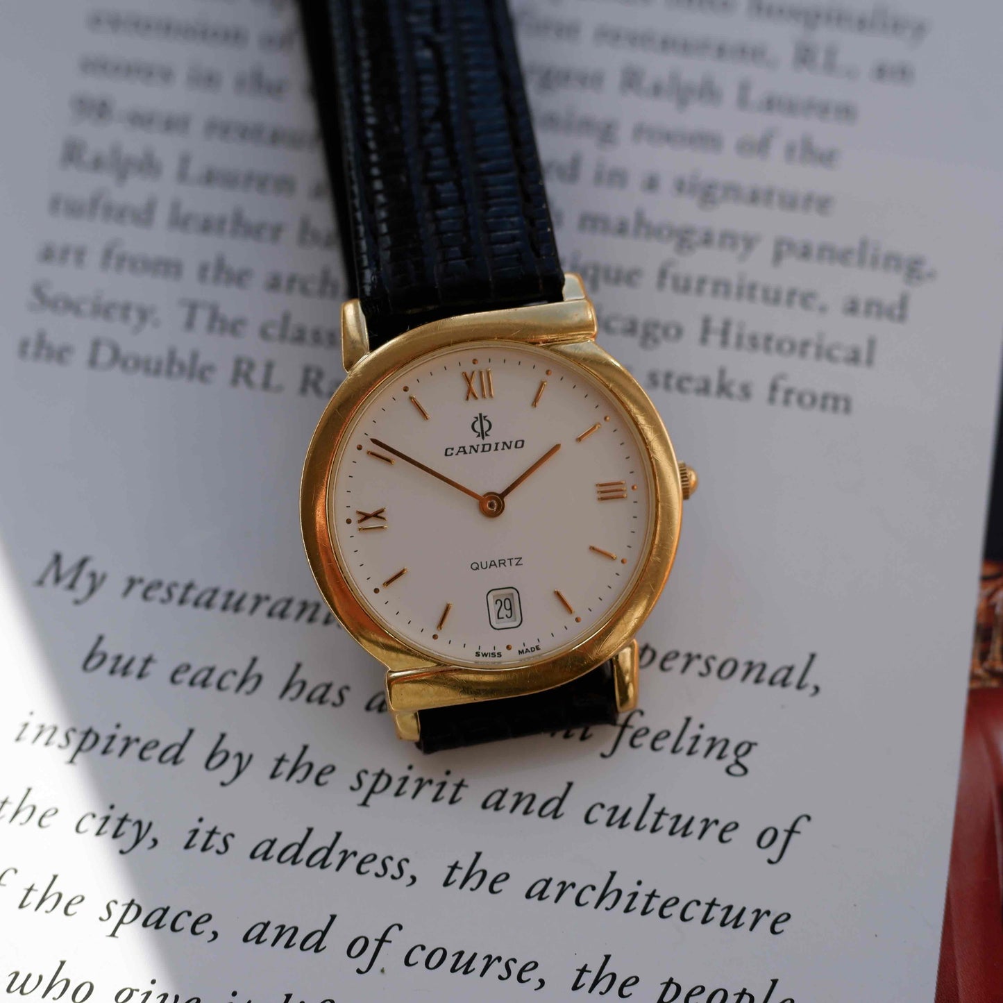 Vintage Candino Dress Watch 90s Gold Hooded Lugs Swiss Quartz