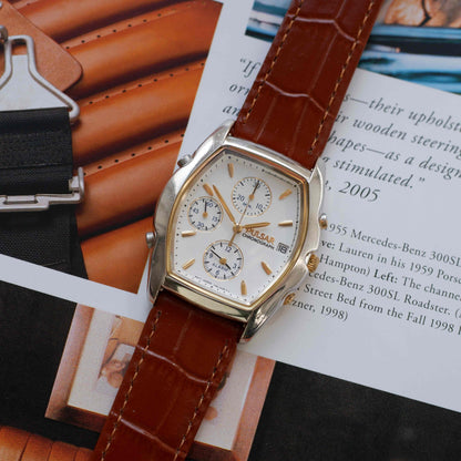 Vintage Pulsar Tonneau Chronograph Alarm Two-Tone Quartz from the 90s