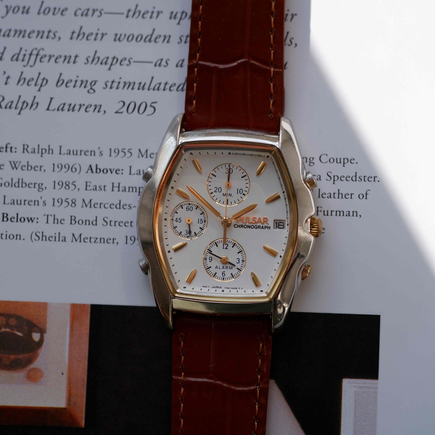Vintage Pulsar Tonneau Chronograph Alarm Two-Tone Quartz from the 90s