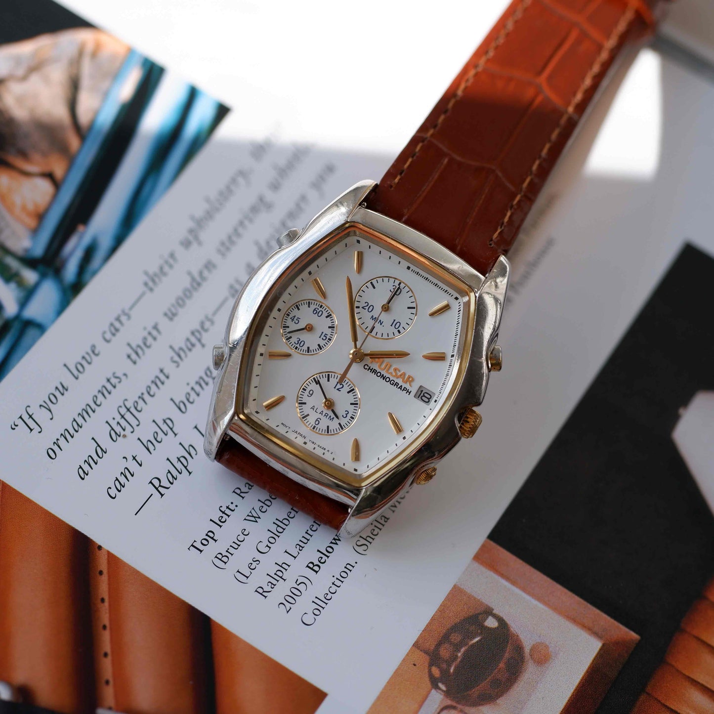 Vintage Pulsar Tonneau Chronograph Alarm Two-Tone Quartz from the 90s