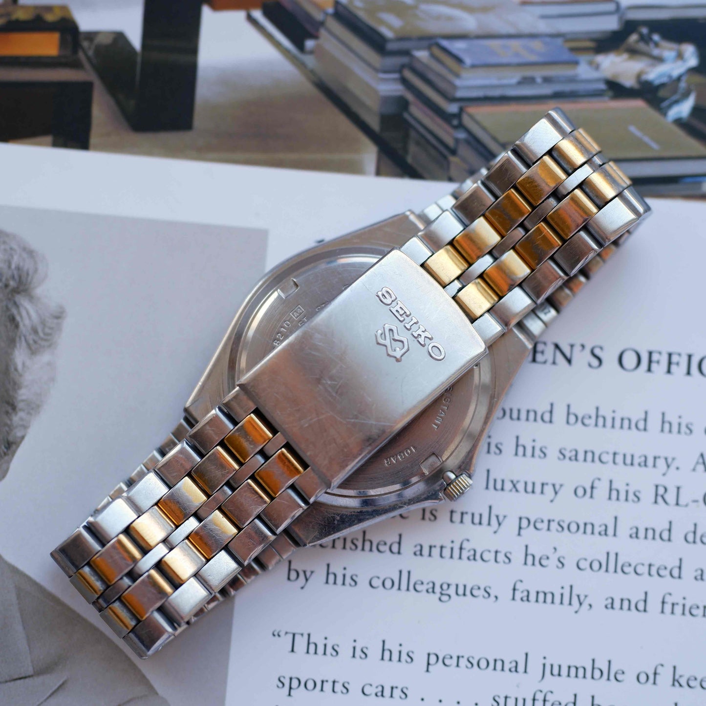 Vintage Seiko SQ 100 Ref. 5Y23-8210 Two-Tone Waffle Dial Day-Date 80s