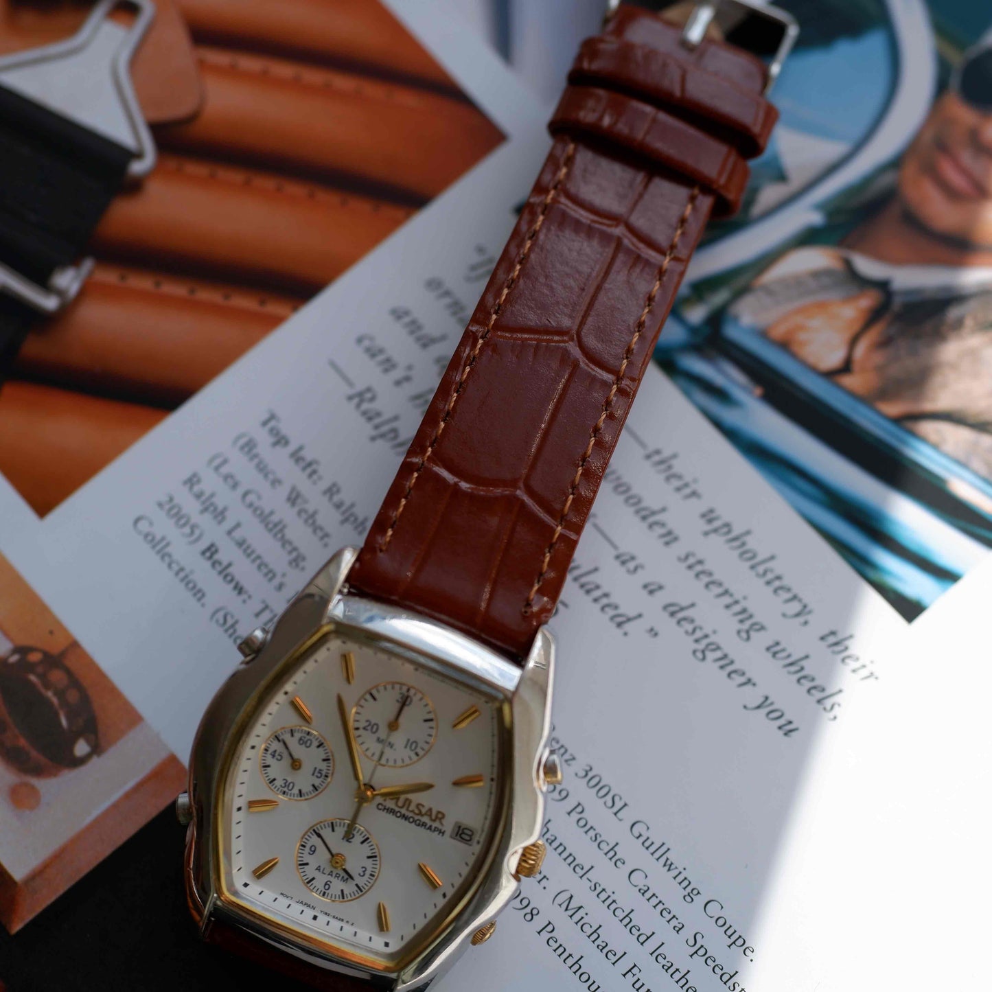 Vintage Pulsar Tonneau Chronograph Alarm Two-Tone Quartz from the 90s