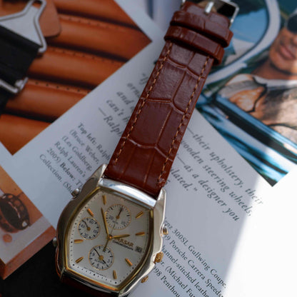 Vintage Pulsar Tonneau Chronograph Alarm Two-Tone Quartz from the 90s