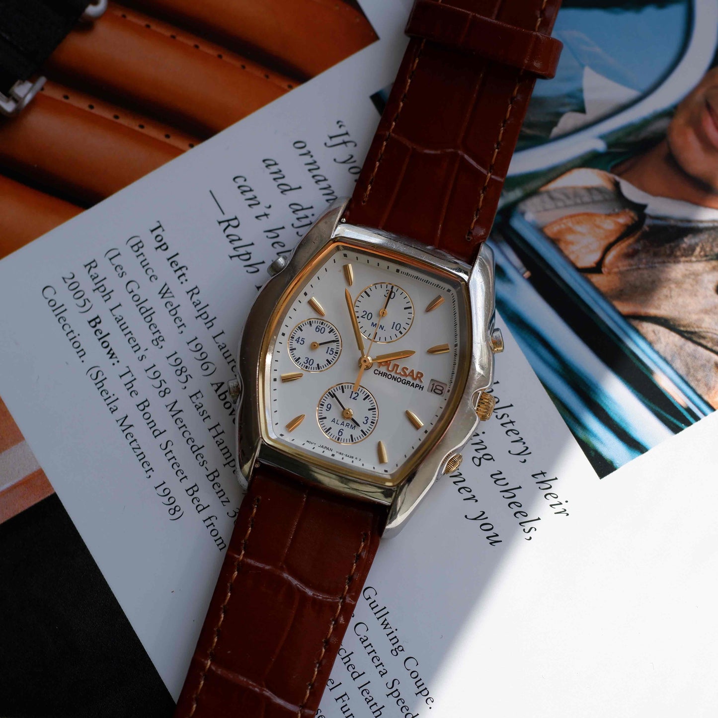 Vintage Pulsar Tonneau Chronograph Alarm Two-Tone Quartz from the 90s