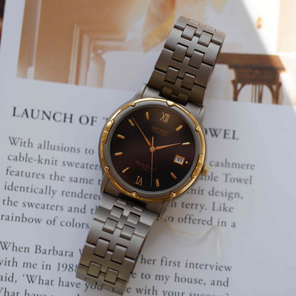 Vintage Orient Titan Black Two-Tone Dial with Date Quartz 80s - NOS