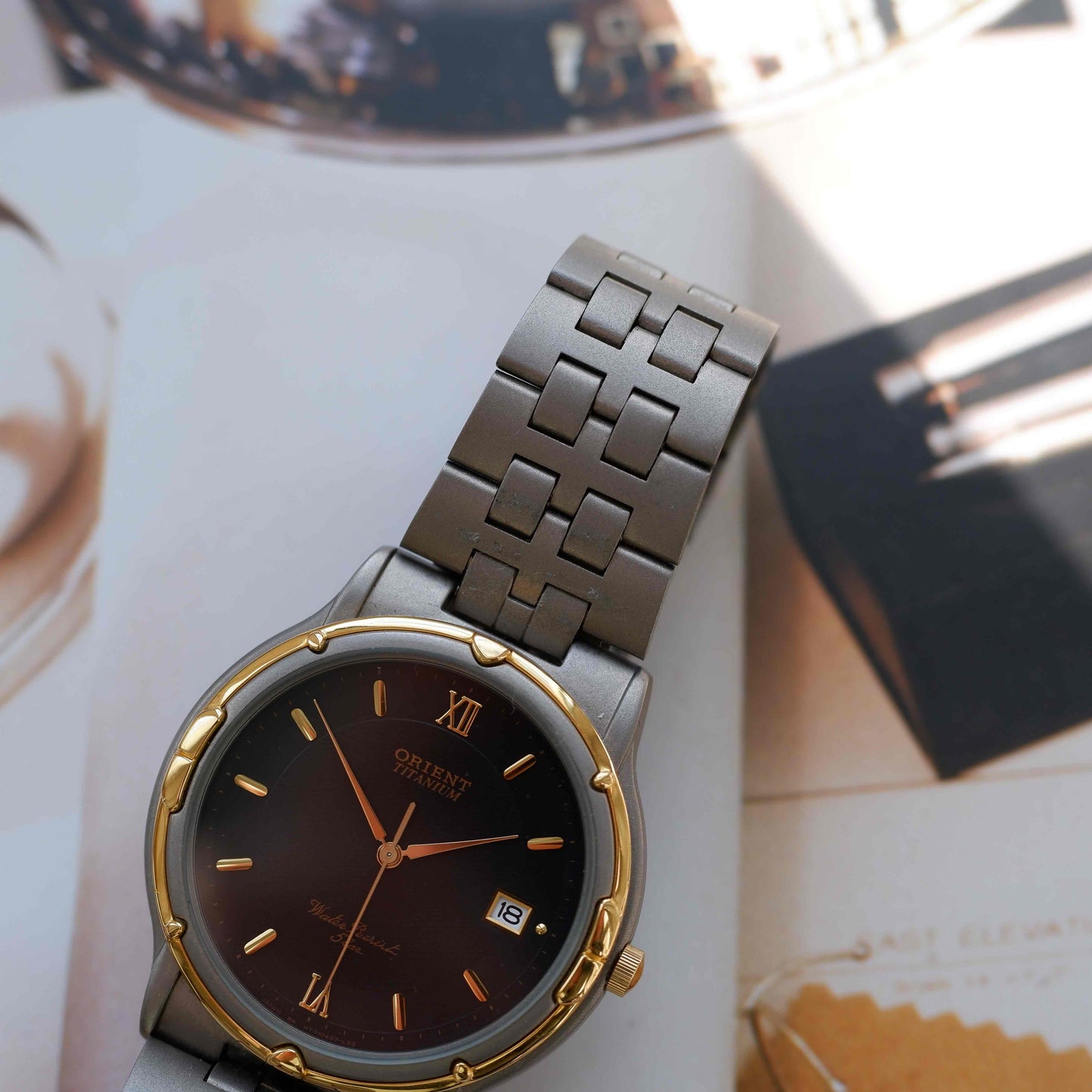 Vintage Orient Titan Black Two-Tone Dial with Date Quartz 80s - NOS