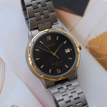 Vintage Orient Titan Black Two-Tone Dial with Date Quartz 80s - NOS
