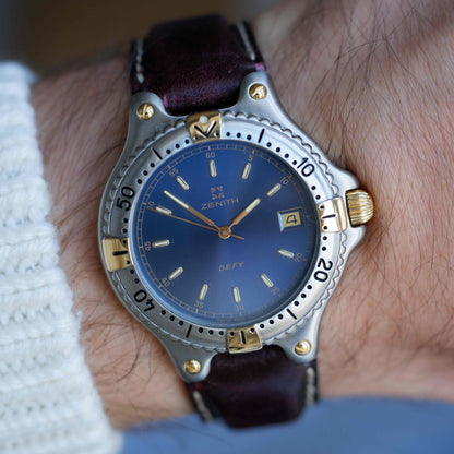 Vintage Zenith Defy Golden Blue Sunnburst Dial Two-Tone Quartz from the 90s - NOS