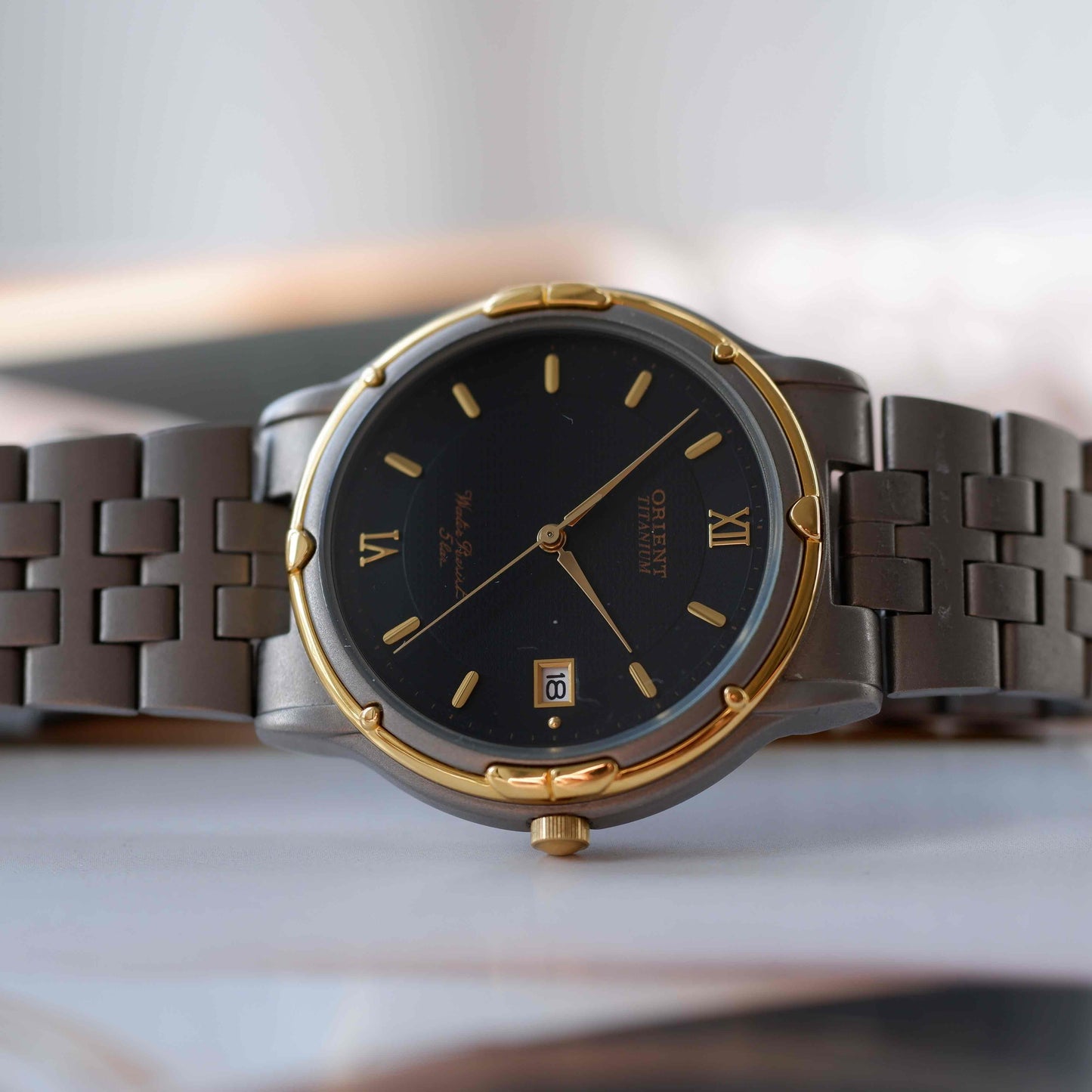 Vintage Orient Titan Black Two-Tone Dial with Date Quartz 80s - NOS